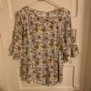 LOFT Floral Mixed Media Top